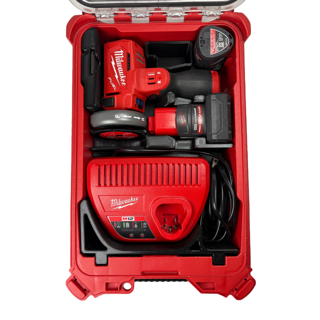 Milwaukee 2522-20 M12 FUEL™ 3" Compact Cut Off Tool + 48-59-2401 M12™ Battery ChargerInsert. INT(35H)-COTSB31 &amp; INT(35L)-MC1