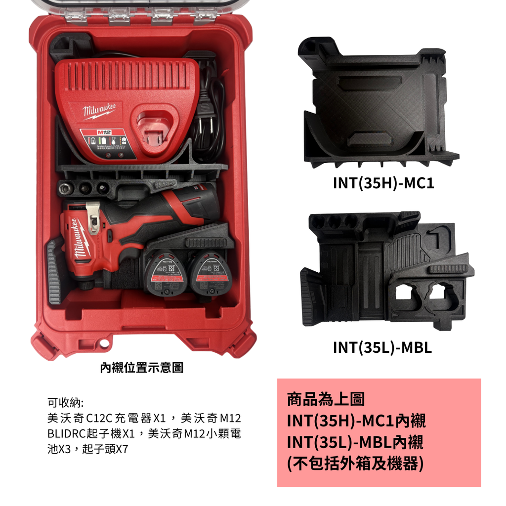 Milwaukee M12BLIDRC Screwdriver Dedicated Insert INT(35H)-MC1 INT(35L)-MBL