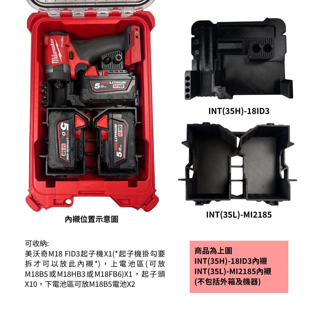模組化內襯 美沃奇M18 FID3起子機+雙5AH電池用 3D列印內襯