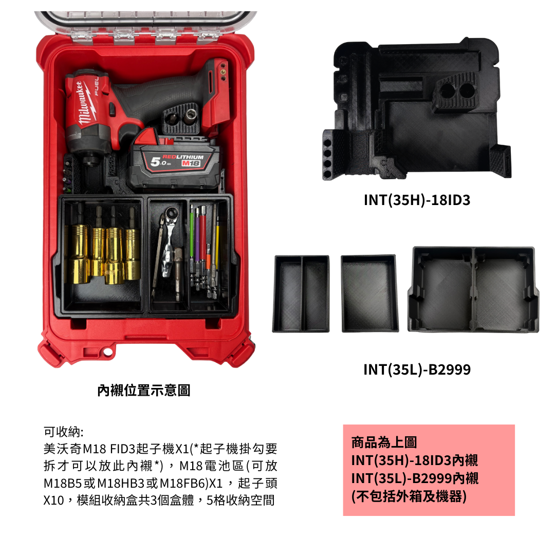 模組化內襯 美沃奇M18 FID3起子機用 3D列印內襯+3D列印內收納盒