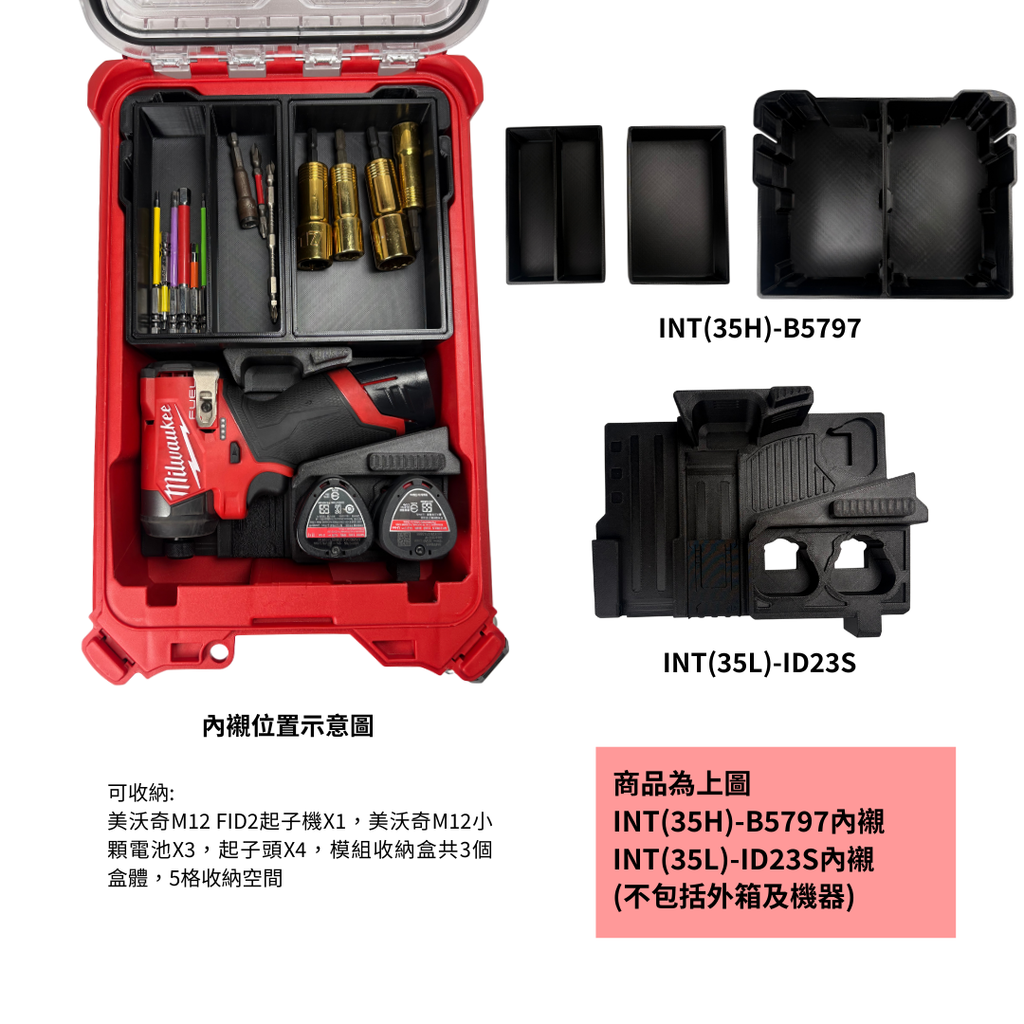 模組化內襯 美沃奇M12 FID2起子機用 3D列印內襯+3D列印內收納盒
