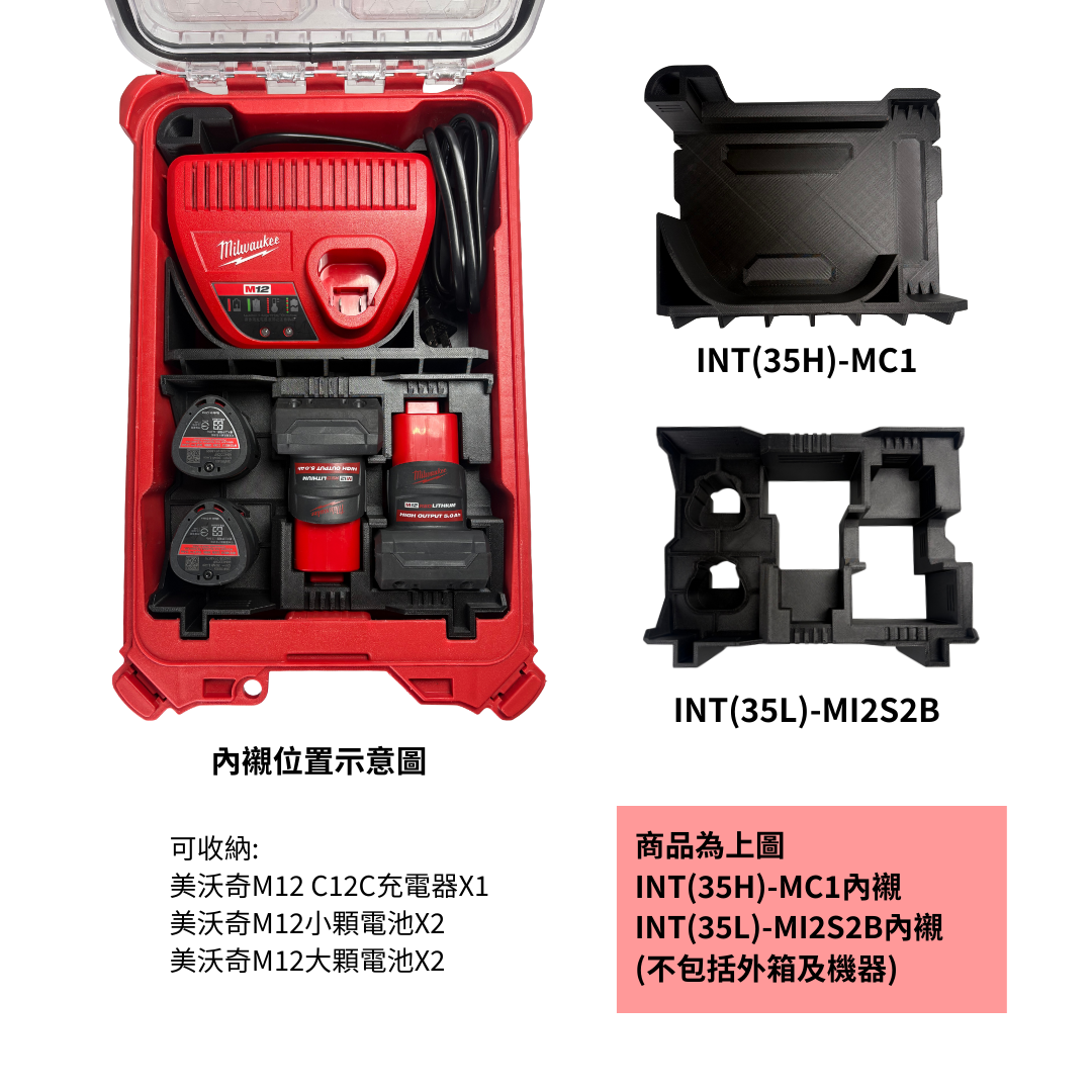 模組化內襯 美沃奇M12 C12C充電器 + M12電池用 3D列印內襯