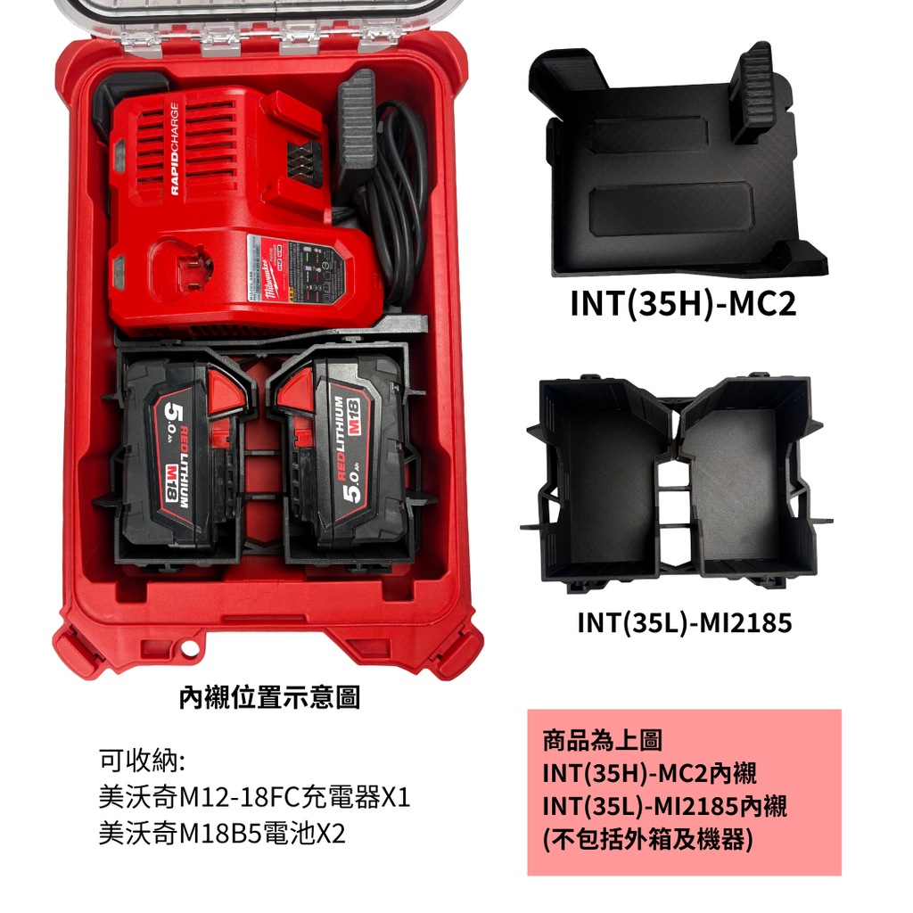 模組化內襯 美沃奇M12-18FC快充 充電器+雙5ah電池用 3D列印內襯