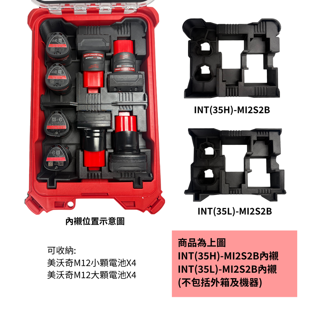 模組化內襯 美沃奇M12電池用 3D列印內襯